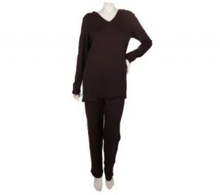 Nina Leonard Solid Knit Hooded Tunic and Pull on Pants —