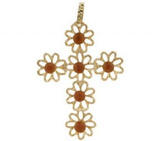 VicenzaGold Gemstone Bead Floral Cross Pendant 14K Gold —