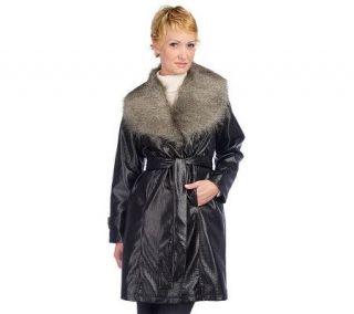 Susan Graver Faux Leather Trench Coat with Removable Lining & Collar 