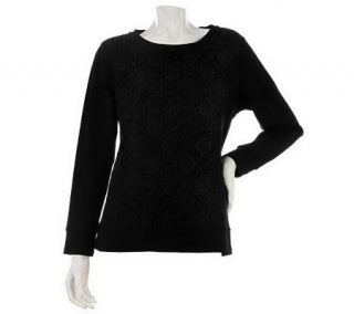 Denim & Co. Long Sleeve Sweatshirt w/ Lace Overlay —