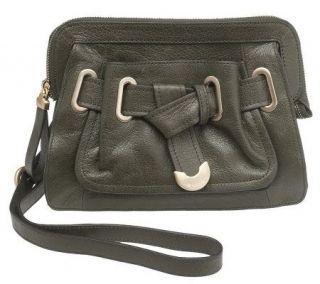 Makowsky Glazed Leather Zip Top Crossbody Bag w/Belted Accent