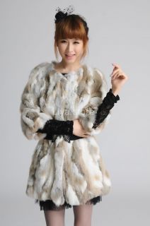New Womens Ladys Real Genuine Natural Color Rabbit Fur Long Warm