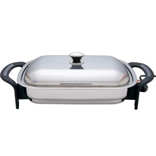 Stainless Steel Electric Skillet Cooker w Lid Cover Countertop Griddle