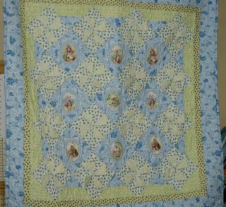 Beatrix Potter Victorian nursery quilt Blue 100 cotton NICE machine