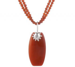 Sterling Cushion Shaped Carnelian Pendant on 36 Bead Necklace