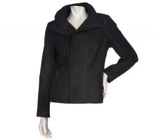 DASH by Kardashian Suede Zip Front Jacket with Knit Sleeves — 