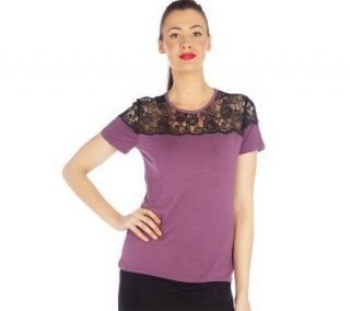 Isaac Mizrahi Live! Stretch Rayon Lace Overlay Knit Top   A201125