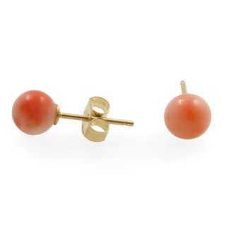 Genuine Coral Stud Earrings Made in 14k Yellow Gold