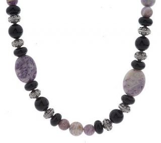 Artisan Crafted Sterling Charoite and Onyx Bead 20 Necklace