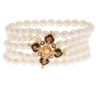 Erica Courtney Cultured Pearl & Multi gem Char Bracelet, 14K Gold Clad 