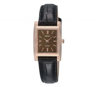 Seiko Ladies Black Strap Watch with Brown Dial —