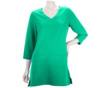 Susan Graver Brushed French Terry V neck 3/4 Sleeve Tunic —
