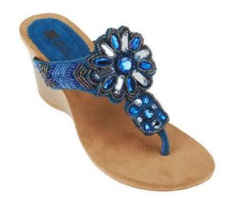 White Mountain Neato Bead & Jewel Wedge Thong Sandals   A224232