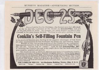 Conklin Fountain Pen Circa 1906 Toledo Antique Vintage Reprint