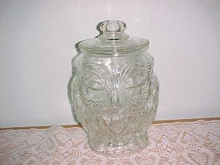 Collectible Clear Glass Owl Shaped Large Cookie Jar