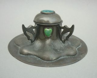 ANTIQUE CONNELL ARTS CRAFTS NOUVEAU PEWTER RUSKIN POTTERY INKWELL