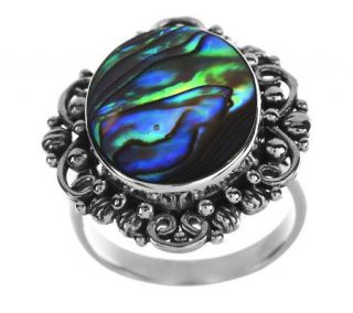 Artisan Crafted Sterling Abalone Scroll Design Ring —