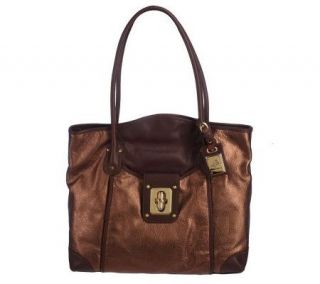 Makowsky Glove Leather Double Strap Tote Bag with Turn Lock — 