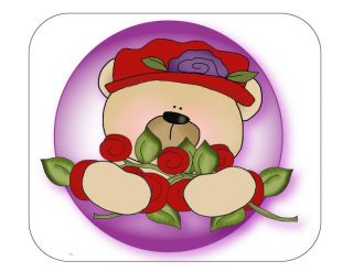 COMPUTER MOUSE PAD WITH RED HAT BEAR WITH FLOWERS LADIES OF THE