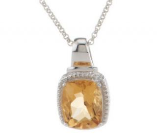 25 ct Citrine Cushion Cut Twisted Rope Pendant w/Chain Sterling