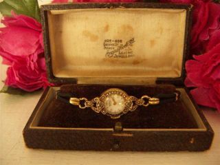  MARCASITE 9CT GOLD WATCH ANGUS COOTE WORKS IN ORIGINAL CASE NOT SCRAP