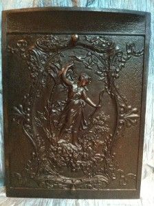  CAST IRON WITH BRONZE ACCENT FIREPLACE COVER   WOMAN WITH A BOW