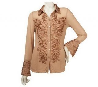Mark of Style by Mark Zunino Button Front Blouse with Soutache Detail 