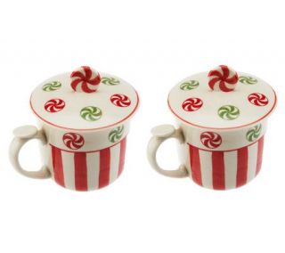Set of 2 Holiday Teacups with Lids and Saucers by Valerie —