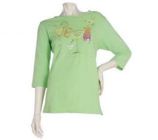 Quacker Factory Embellished Summertime 3/4 Sleeve T shirt —