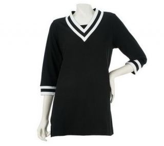 Denim & Co. 3/4 Sleeve Knit Tunic with Contrast Stripe Detail 
