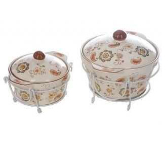Temp tations Paisley Set of 2 Round Covered Bakers w/Trivets&Racks
