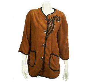 Bob Mackies Fleece Jacket with Contrast Trim and Embroidery