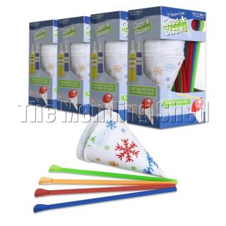 Victorio Snow Cone Cups and Straws   100/ea (4 Boxes) (VKP1125 4)