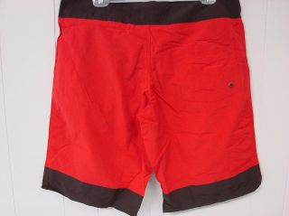 Sz M New Diesel Mens Swim Trunks Deck Shorts Embroidered Red Brown 31