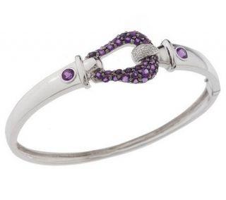 Sterling Pave Gemstone Buckle Design Bangle Bracelet —