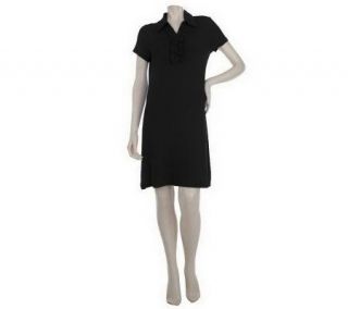 Motto Short Sleeve Knit Polo Dress with Ruffle Detail   A213542