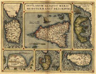 Large Malta Sardinia Sicily Corfu Vintage Old Ortelius Antique Map