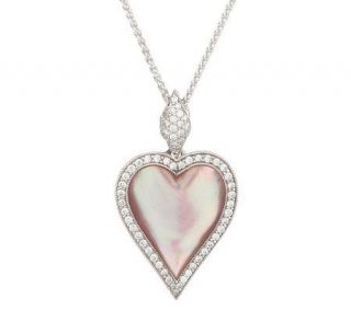 Kabana Pink Mother of Pearl Inlay & 1/5cttw Diamond Heart Necklace 