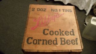 Antique Libby Wood Crate Box Libbys Corned Beef Advertisement