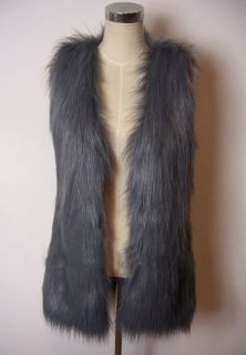 Vintage Trend Dark Grey Color Faux Fur Vest 7cm Long Hair AU UK 6 10