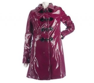 Dennis Basso Water Resistant Faux Patent Toggle Closure Coat