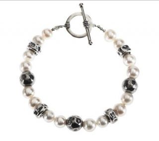 Or Paz Sterling Cultured Pearl & Hammered Bead Toggle Bracelet