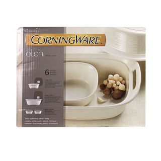 Corningware 6 PC Etch White Linen Bakeware Buffet Dishes Plates