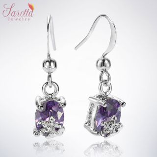 Fashion Jewelry Gift Oval Cut Purple Tanzanite White Gold GP Dangle