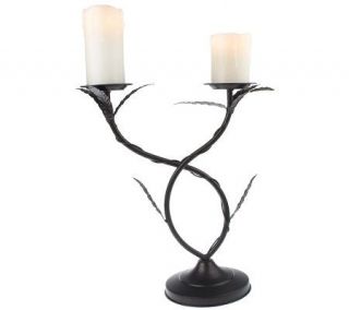 Compass Home Pillar Holder with Leaf Detail and Two FlamelessCandle 