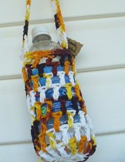Crocheted Cotton Water Bottle Carrier Tote Sling