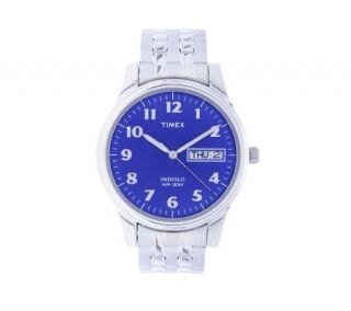 Timex Mens Silvertone Blue Dial Watch with Expansion Band —