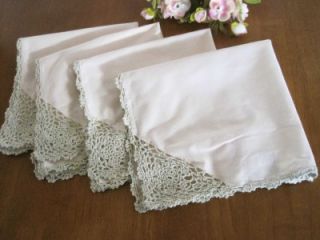set four chic hand green crochet lace cotton napkins