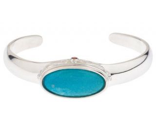 Sterling Kingman Turquoise & Garnet Cuff Bracelet —