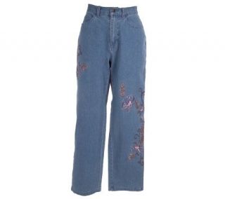 Denim & Co. Classic Waist Crosstretch Embroidered Jeans   A01849